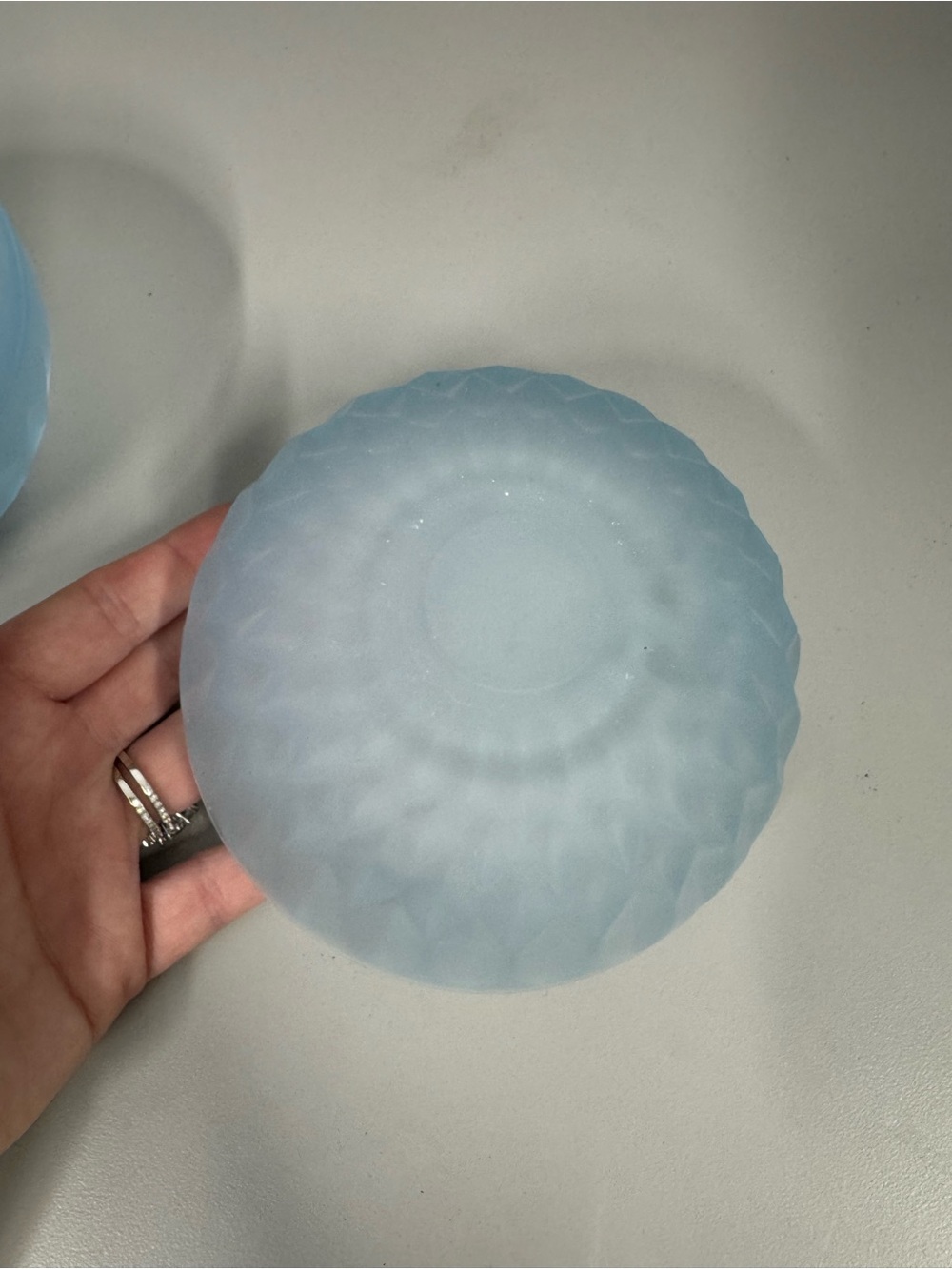 VTG Indiana Glass Frosted Light Blue Satin Diamond Point Fairy Lamp - Picture 9 of 11